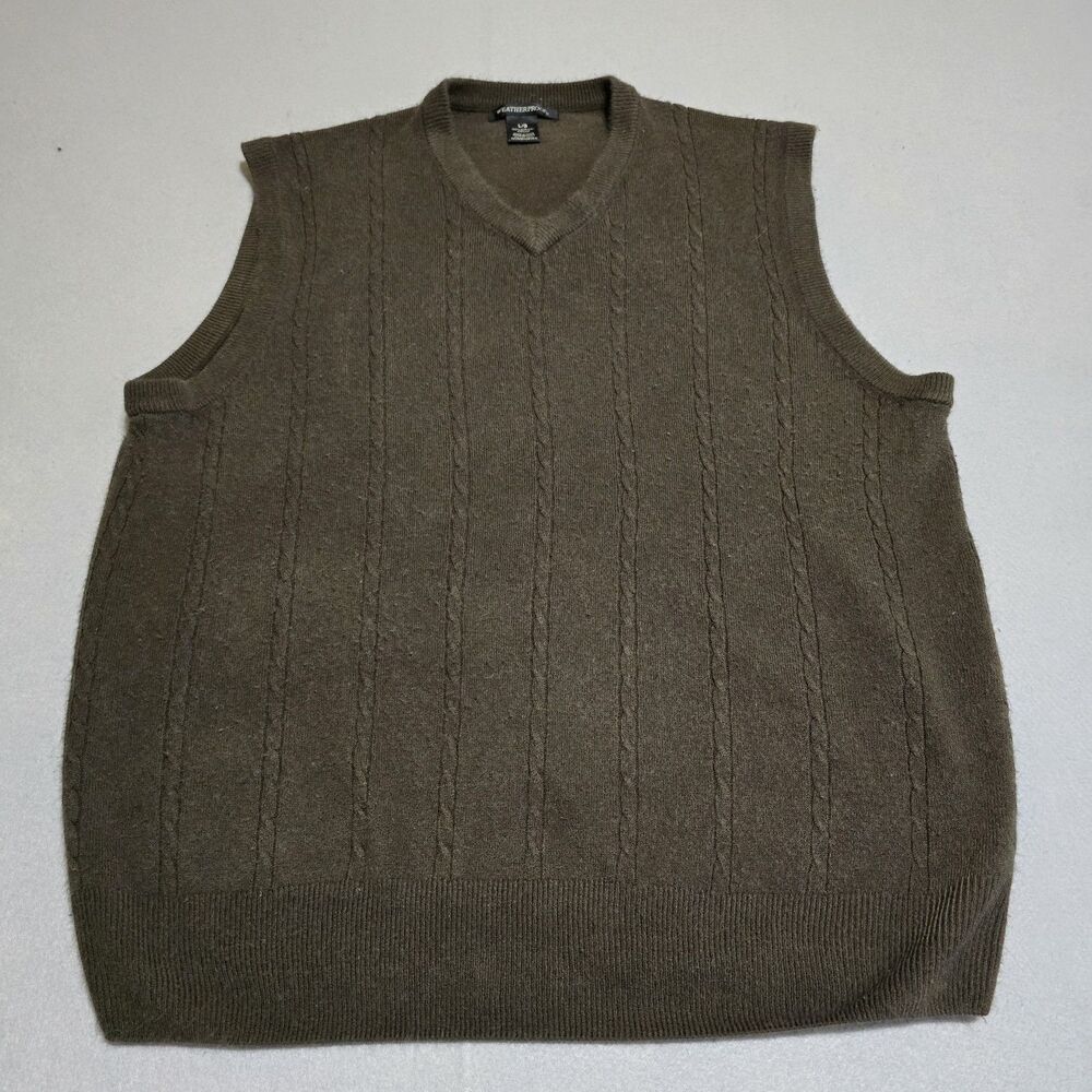 Weatherproof Men Large Brown Sweater Vest V-Neck Cable Knit Acrylic Layering